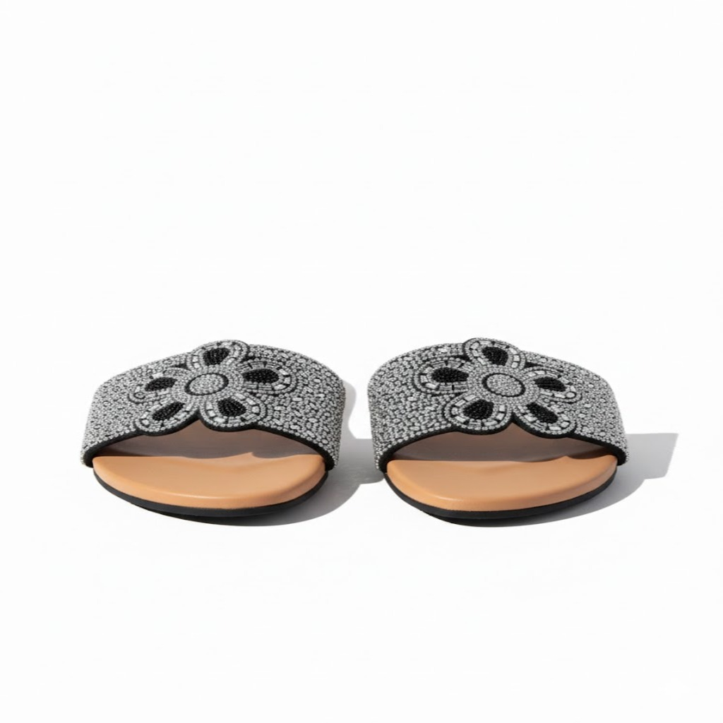 Beaded Floral Slide Sandals for Women